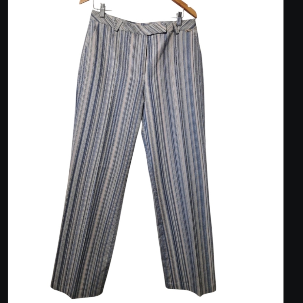 St John By Marie Grey S 12 Stripe Pattern Blue Pink Straight Leg Vintage Ctn Pnt